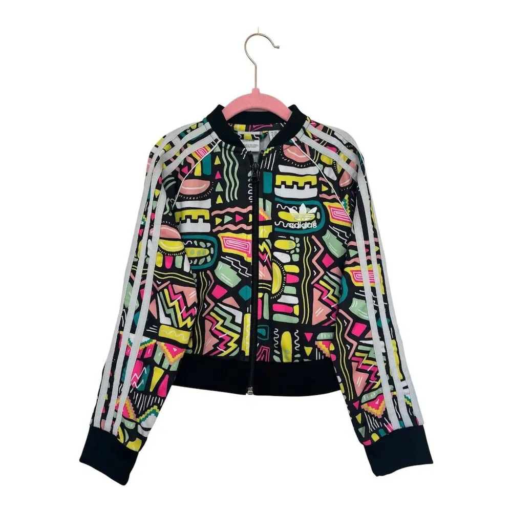 Adidas Girls XS Multicolor Geometric Full-Zip Track Jacket, Long Sleeve NWOT
